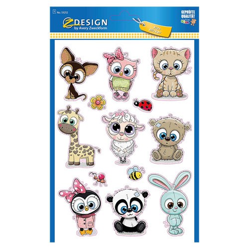 4839-SOBRE CON 1 HOJA 150X120MM Y 13 PEGATINAS ANIMALES AVERY 53252