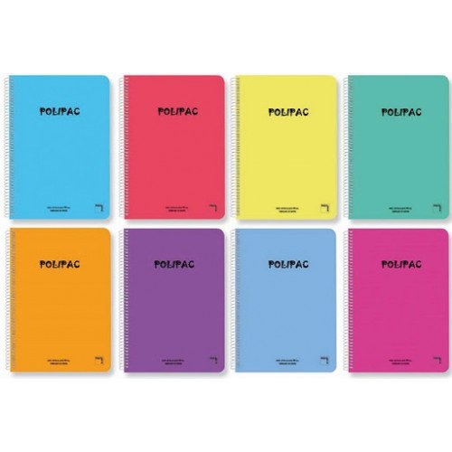 4849-CUADERNO SERIE POLIPAC TAPA POLIPROPILENO FOLIO (215X310MM.) 80 HOJAS CUADRICULA 4X4 8 COLORES SURTIDOS PACSA 16952