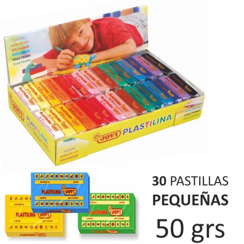 5037-CAJA EXPOSITORA 30 PASTILLAS PLASTILINA 50 G COLORES SURTIDOS (2 UDS X 15 COLORES) JOVI 70S