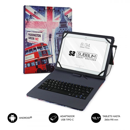 5088-SUBBLIM Funda con Teclado Micro USB - USB C KEYTAB USB 10,1" England