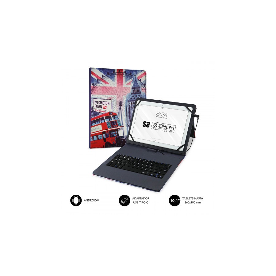 5088-SUBBLIM Funda con Teclado Micro USB - USB C KEYTAB USB 10,1" England