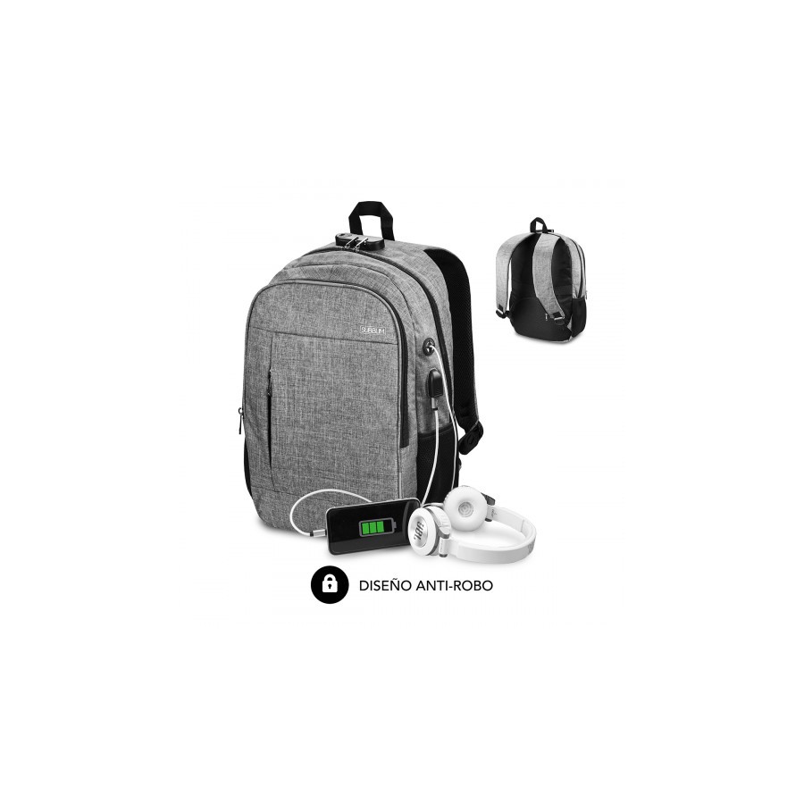 5098-SUBBLIM Mochila para Portatil Urban Lock Backpack 16" Grey