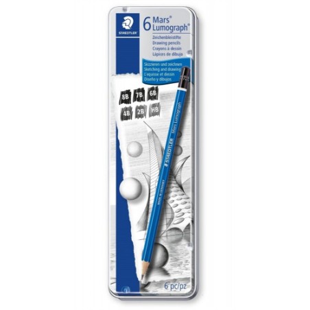 5194-ESTUCHE DE METAL CON 6 LAPICES, GRADUACIONES 8B,  7B,  6B,  4B,  2B,  HB STAEDTLER 100 G6