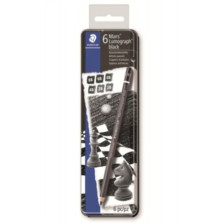 5201-ESTUCHE DE METAL CON 6 LAPICES, GRADUACIONES 8B, 7B, 6B, 4B, 2B Y HB STAEDTLER 100B G6