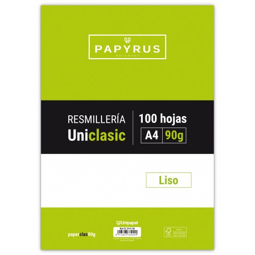 5402-RECAMBIO PAQUETE 100 HOJAS A4 UNICLASIC 90 GR. LISO SIN MARGEN PAPYRUS 53390100