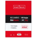 5403-RECAMBIO PAQUETE 100 HOJAS A4 UNICLASIC 90 GR. 4X4 CON MARGEN PAPYRUS 53391000