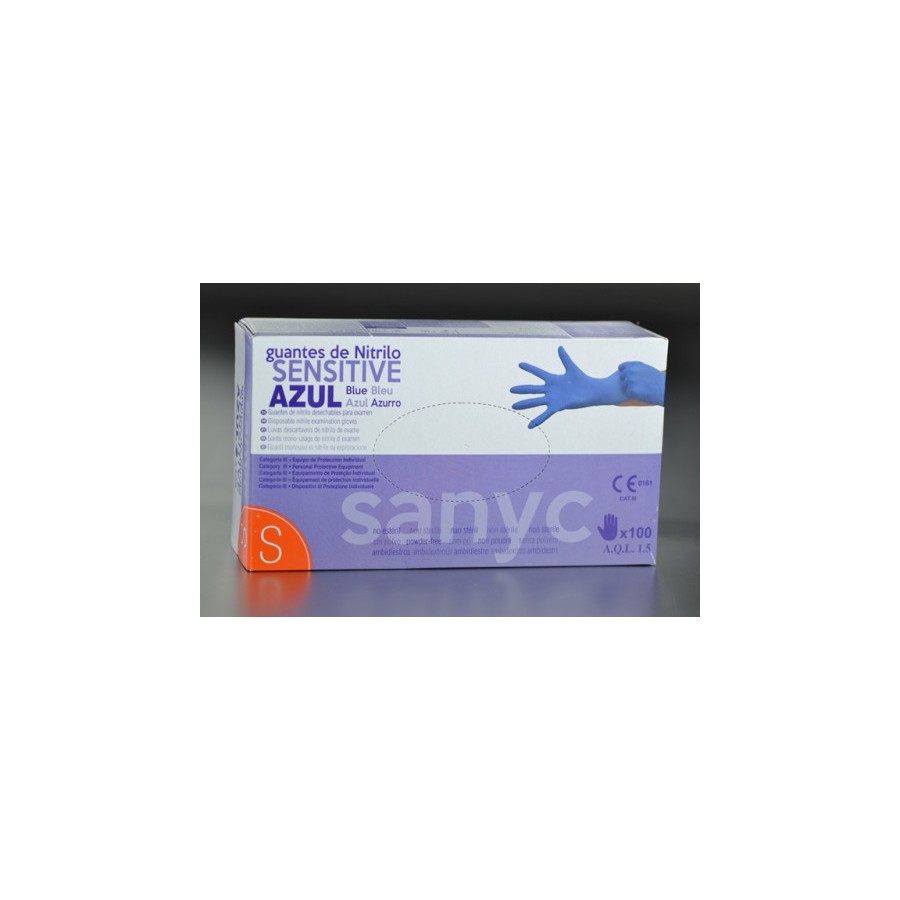 5456-PAQUETE DE 100 GUANTES NITRILO SENSITIVE S/P  T-P P-100 EXAMEN SANICEN GU103
