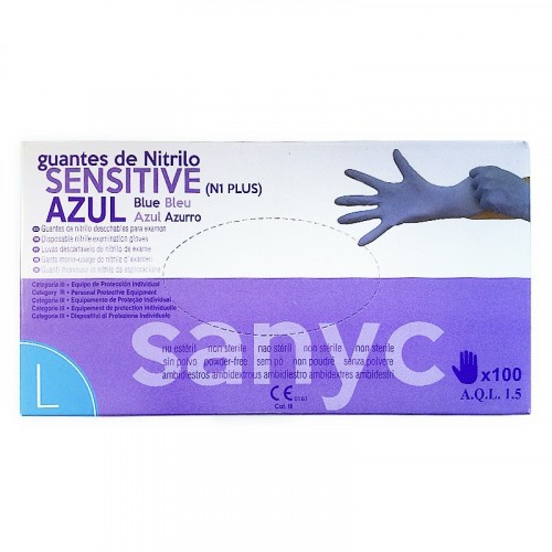5458-PAQUETE DE 100 GUANTES NITRILO SENSITIVE S/P  T-G P-100 EXAMEN SANICEN GU105