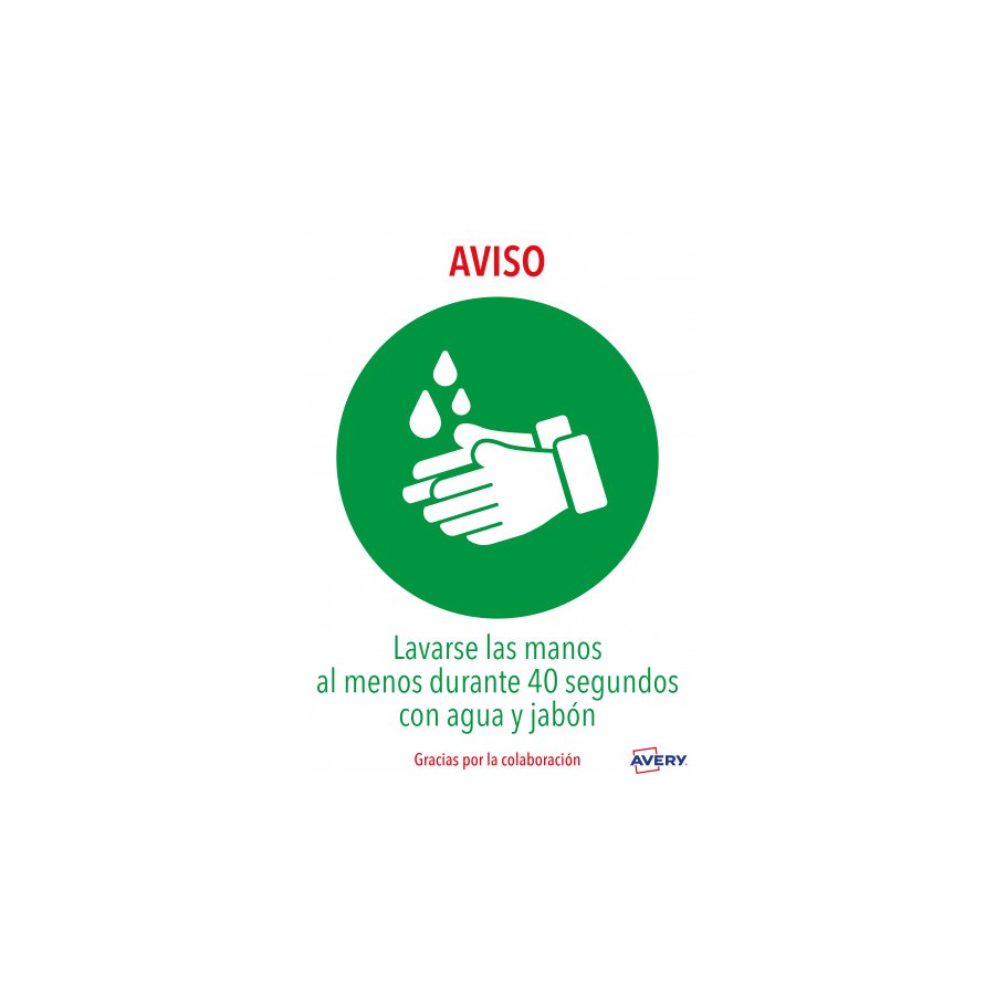 5617-SENALES ADHESIVOS PREIMPRESO  "LAVARSE LAS MANOS" SOBRE DE 2 HOJAS EN A4 AVERY AV_KITCOVID1_ES