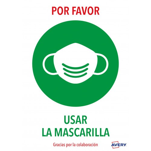5619-SENALES ADHESIVOS PREIMPRESO  "USAR MASCARILLAS " SOBRE DE 2 HOJAS EN A4 AVERY AV_KITCOVID2_ES