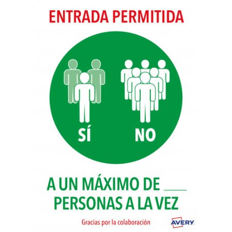 5627-SENALES ADHESIVOS PREIMPRESO  "ENTRADA PERMITIDA" SOBRE DE 2 HOJAS EN A4 AVERY AV_KITCOVID6_ES