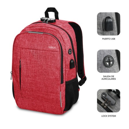5777-SUBBLIM Mochila para Portatil Urban Lock Backpack 16" Red