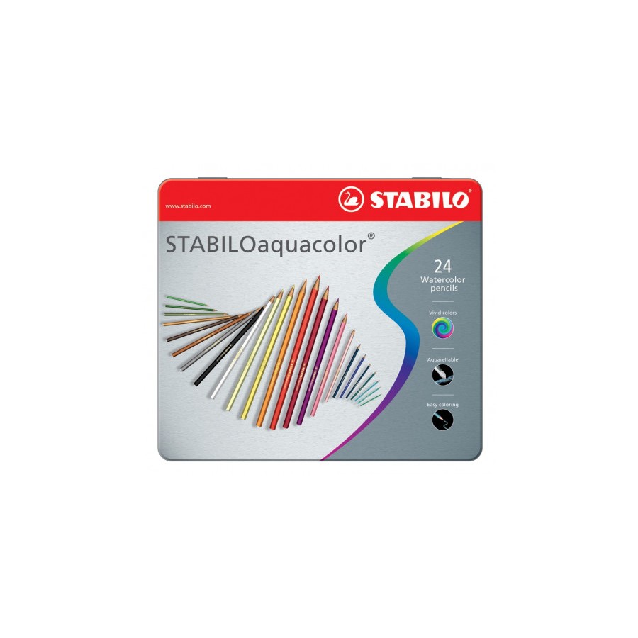 673-ESTUCHE DE METAL 24 LAPICES PUNTA 2,8MM. AQUACOLOR SURTIDOS STABILO 1624-5