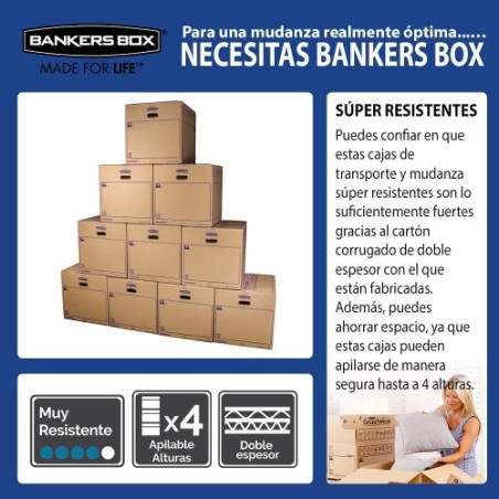 6829-CAJA DE MUDANZA MONTAJE MANUAL L 500X300X300. CARTON DOBLE BANKERS BOX 6208201