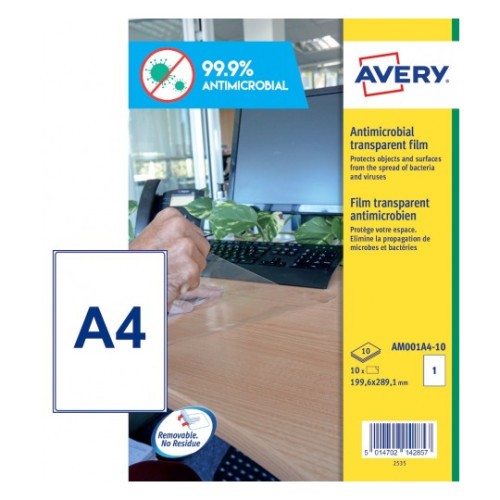 6848-Avery AM001A4 etiqueta autoadhesiva Rectangulo Desmontable Transparente 10 pieza(s)