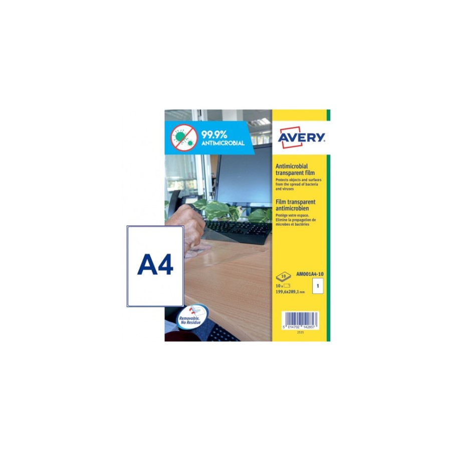6848-Avery AM001A4 etiqueta autoadhesiva Rectangulo Desmontable Transparente 10 pieza(s)