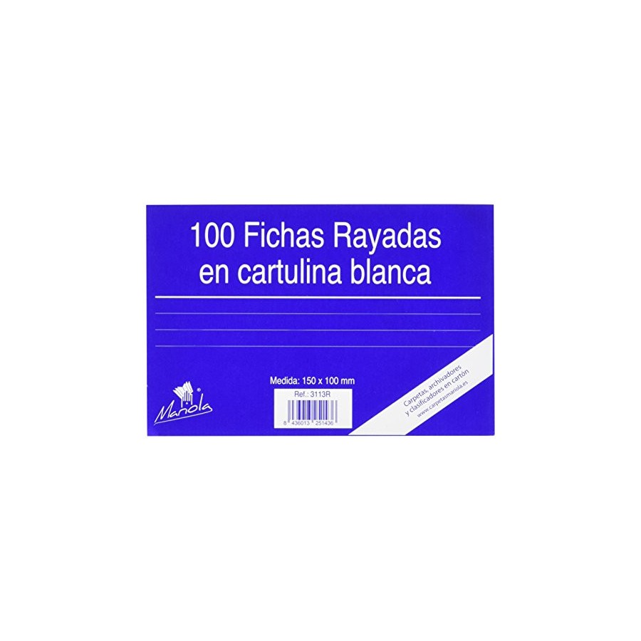 6940-100 FICHAS DE CARTULINA RAYADA  (150X100 MM) N.o 3 MARIOLA 3113R