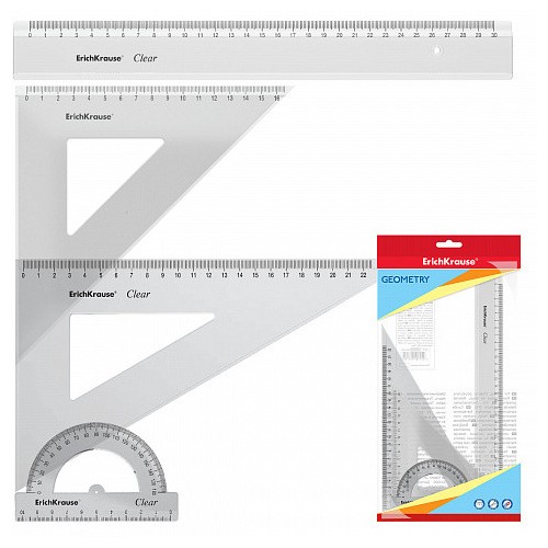 7021-SET DE GEOMETRIA GRANDE (REGLA 30 CM, ESCUADRA 16 CM/45o, ESCUADRA 22 CM/60o, TRANSPORTADOR 180o/10CM) ERICH KRAUSE