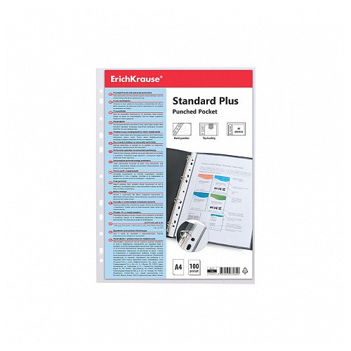 7036-SET DE 100 FUNDAS MULTITALADRAS FIZZY CLEAR, 40 MCM, A4, TRANSPARENTE ERICH KRAUSE 46701