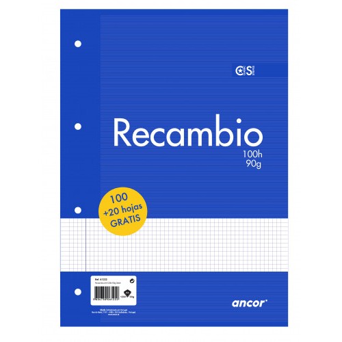 7098-RECAMBIO A4 100+20 HOJAS 90G Q4X4 4 TALADROS ANCOR 061222