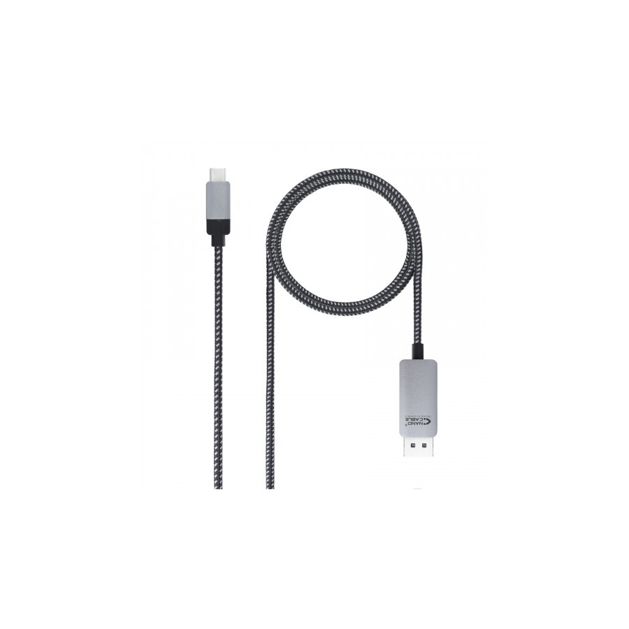 Nanocable 10.15.5002 adaptador de cable de video 1,8 m USB Tipo C DisplayPort Aluminio, Negro