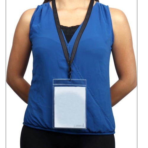 PACK 10 FUNDAS PVC 122X180MM  2 COMPARTIMENTOS PORTADOCUMENTOS + CINTA COLGANTE LANYARD NEGRA TARIFOLD 335105