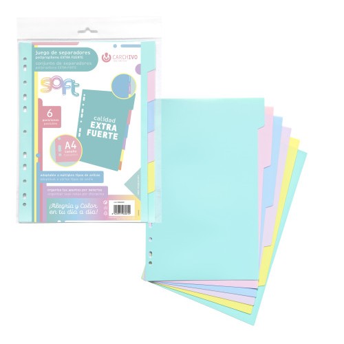 7255-JUEGO SEPARADORES POLIPROPILENO PASTEL EXTRA FUERTE 6 POSICIONES CARCHIVO 49060699