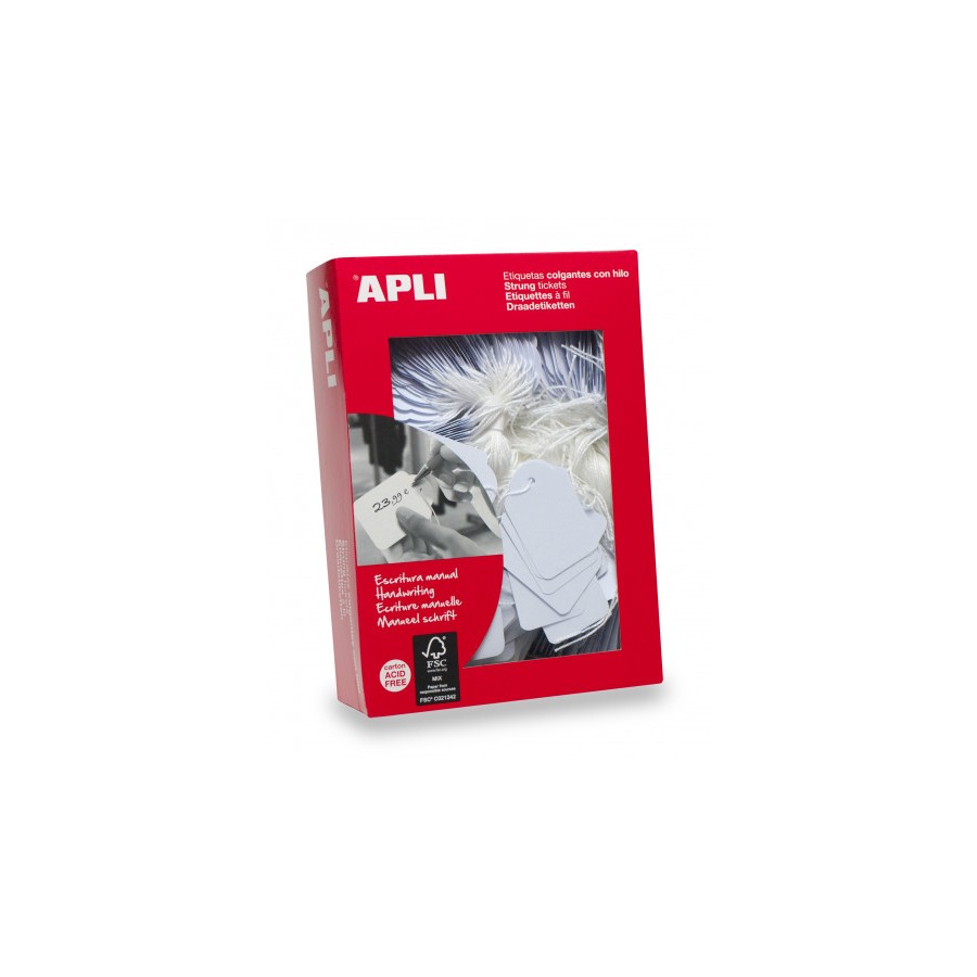 7296-CAJA 500 ETIQUETAS COLGANTES BLANCAS 22 X 35 MM APLI 390