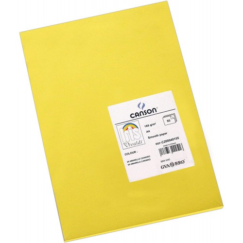 7769-PACK 50 HOJAS CARTULINA IRIS A4 185G AMARILLO CANARIO CANSON C200040155