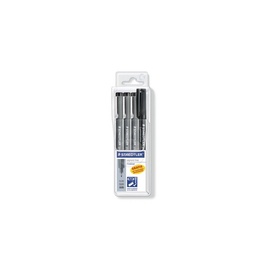 7878-ESTUCHE 3 CALIBRADOS PIGMENT LINER 308, + REGALO PORTAMINAS STAEDTLER 308 S1WP3
