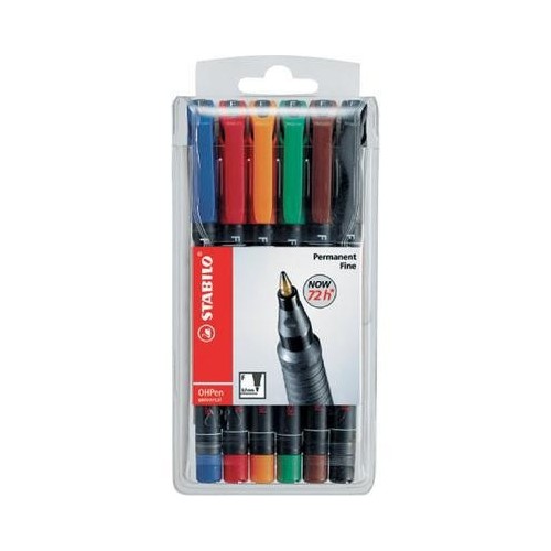 798-ESTUCHE 6 MARCADORES PERMANENTE P.FINA SURTIDO OHPEN UNIVERSAL 0,7MM. STABILO 842/6