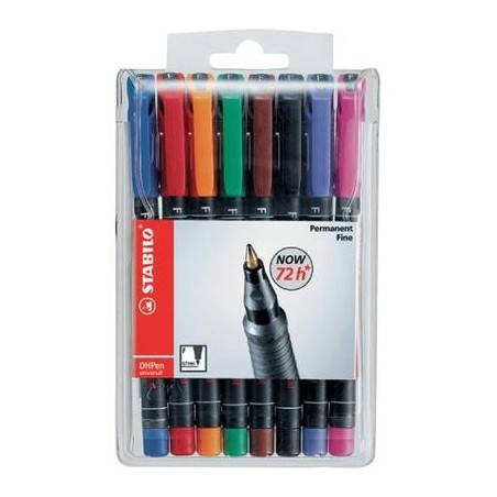 802-ESTUCHE 8 MARCADORES PERMANENTE P.MEDIA SURTIDO OHPEN UNIVERSAL 1MM. STABILO 843/8