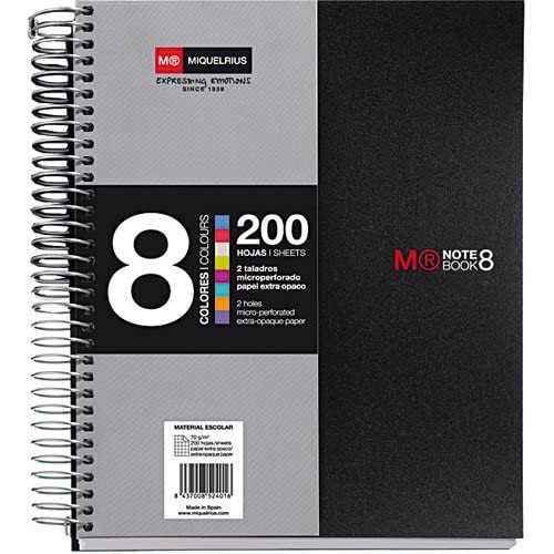 8178-CUADERNO ESPIRAL NB-8 A5 200 HOJAS 5X5MM POLIPROPILENO NEGRO MIQUELRIUS 42007