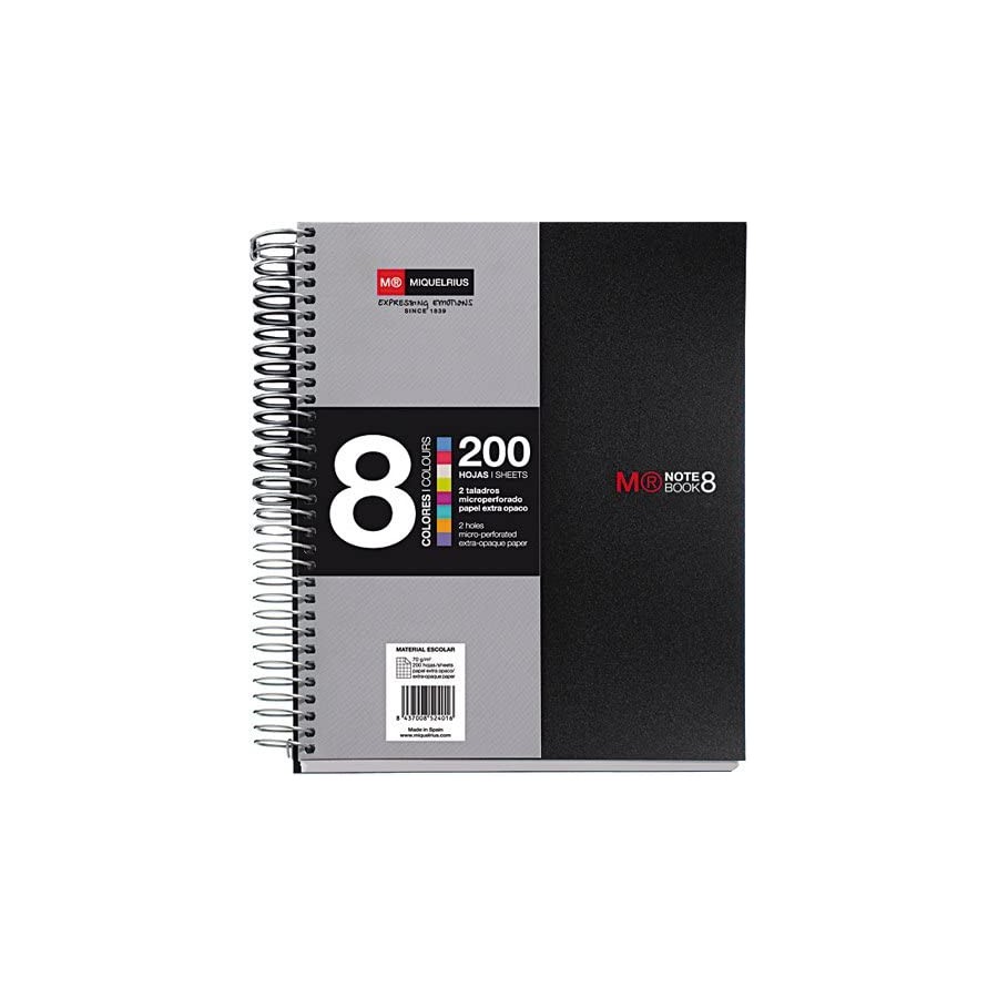 8178-CUADERNO ESPIRAL NB-8 A5 200 HOJAS 5X5MM POLIPROPILENO NEGRO MIQUELRIUS 42007