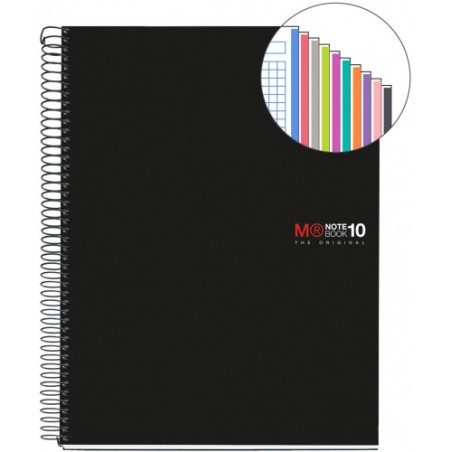 8183-CUADERNO ESPIRAL NB-18 A5 200 HOJAS 5X5MM POLIPROPILENO NEGRO MIQUELRIUS 47044