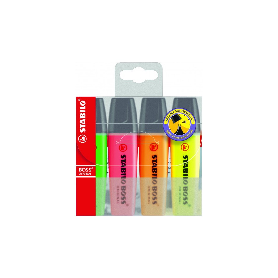 821-ESTUCHE 4 MARCADORES FLUORESCENTES BOSS TRAZO 2/5MM. SURTIDOS STABILO 70/4