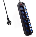 8326-Ewent EW3851 limitador de tension Negro 6 salidas AC 220 V 1,5 m