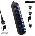 8327-Ewent EW3851 limitador de tension Negro 6 salidas AC 220 V 1,5 m