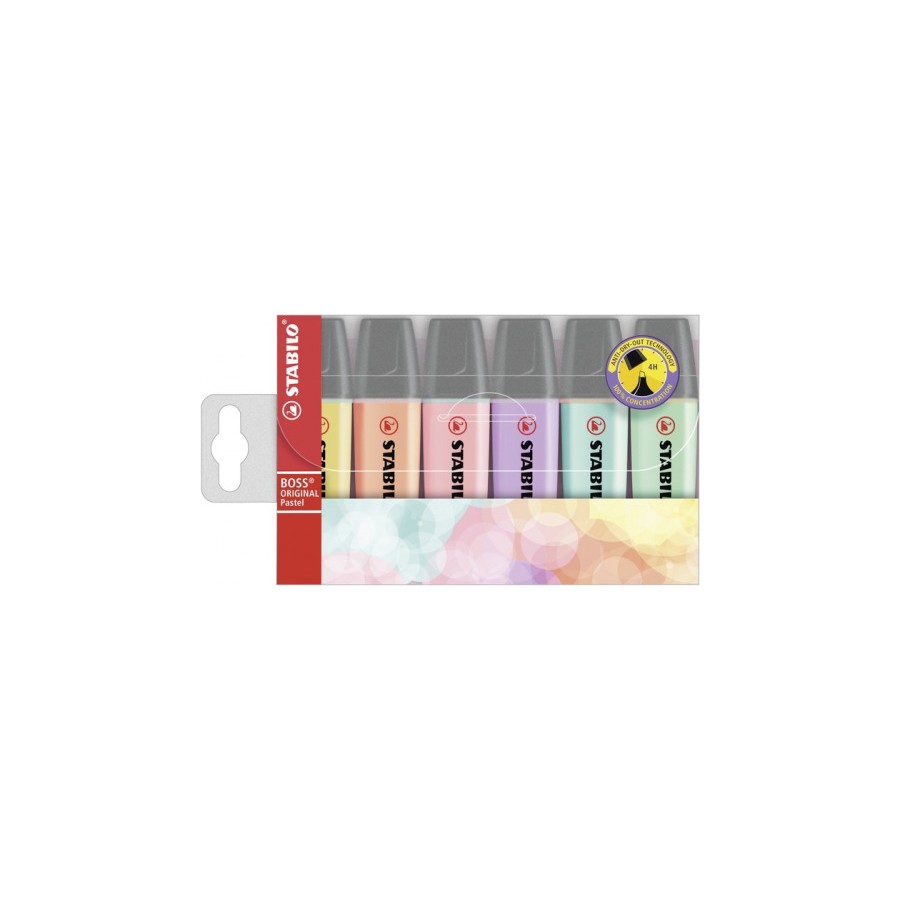 840-ESTUCHE 6 MARCADORES FLUORESCENTE BOSS PASTEL TRAZO 2/5MM. SURTIDO STABILO 70/6-2