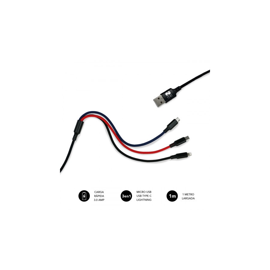 8483-SUBBLIM Cable Premium 3in1 3.0 (Micro USB+Type C+Lightning)