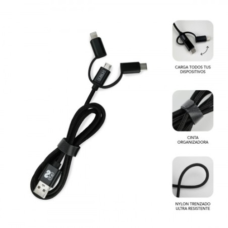 SUBBLIM CARGADOR USB DE VIAJE/PARED 2xUSB (2.4A) + CABLE 3EN1 BLACK Negro Interior