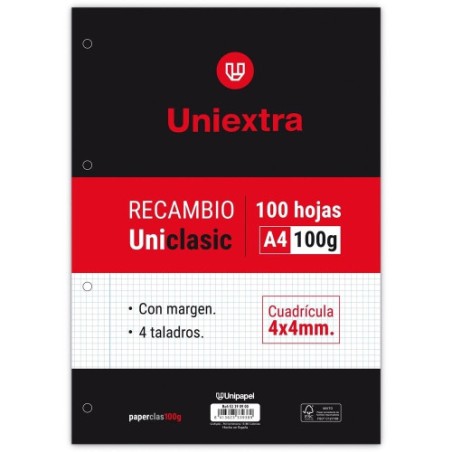 8730-RECAMBIO UNIEXTRA A4 UNICLASIC 100 HOJAS 100G 4X4 C/M PAPYRUS 53390900