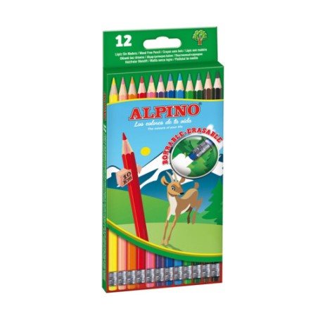 8751-Alpino Estuche 12 lapices de colores borrables