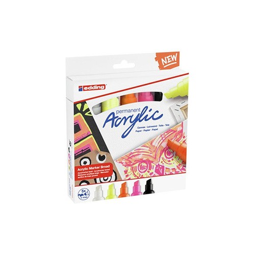 8818-PACK 5 MARCADORES ACRILICOS TRAZO 5-10 MM. NEON. COLORES: 922, 901, 065, 066 Y 069. EDDING 5000-5-S