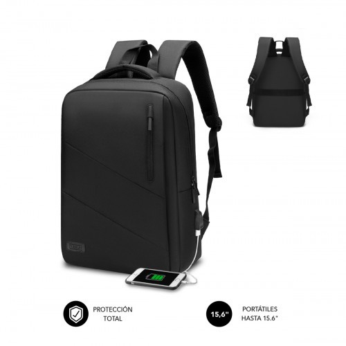 9133-SUBBLIM City Backpack Mochila para portatil 15.6", Poliester Oxford, Negra