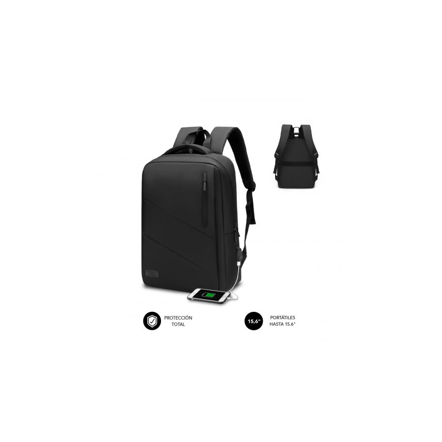 9133-SUBBLIM City Backpack Mochila para portatil 15.6", Poliester Oxford, Negra
