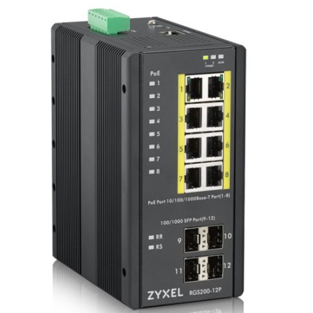 9265-Zyxel RGS200-12P Gestionado L2 Gigabit Ethernet (10/100/1000) Energia sobre Ethernet (PoE) Negro
