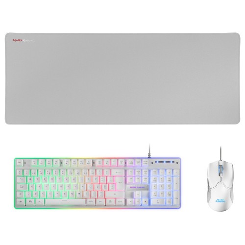 Mars Gaming MCPXWPT Combo Teclado+Raton+Alfombrilla Blanco PT