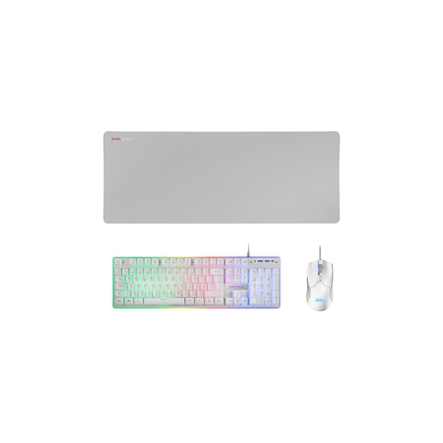 Mars Gaming MCPXWPT Combo Teclado+Raton+Alfombrilla Blanco PT