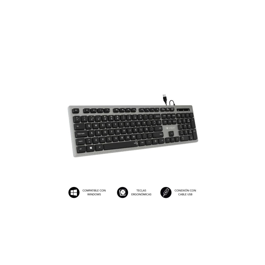 9374-SUBBLIM Teclado Ergonomico con cable USB Plano Silencioso Gris/Negro Ergo